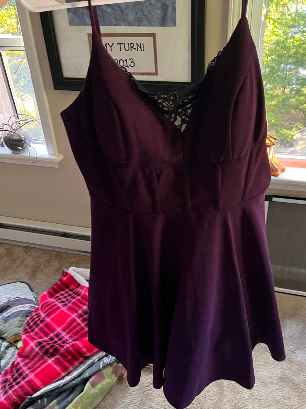 City Studio Plum Lace-Trim A-Line Slip Dress